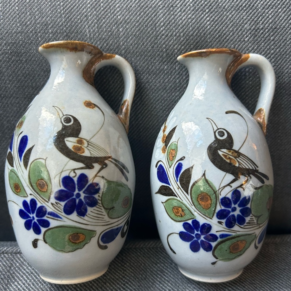 Tonala Pottery Bird mini pitcher/Vase x2. Made in Mexico. Excellent condition!